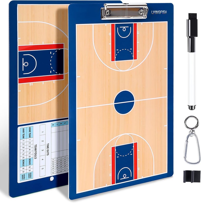 LYINGFISH Basketball Dry Erase Coaches Clipboard，Waterproof Basketball Clipboard for Coaches Double-Sided Basketball White Board for Coaches Writable and Erasable Basketball Dry Erase Board for Coaches （Blue） - Image 1